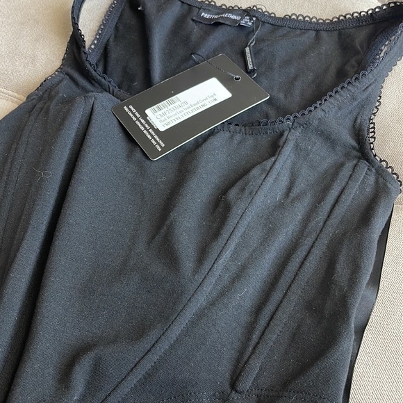 Pretty Little Thing BLACK WOVEN LACE TRIM BONED CORSET TOP Size S/4 - Picture 4 of 4